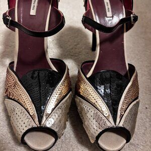 Miumiu Sequined peep-toe high-heeled sandals Size 39